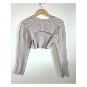 Bohme Ribbed Long Sleeve Shrug Crop Top - Blush Pink - Size Large - Balletcore